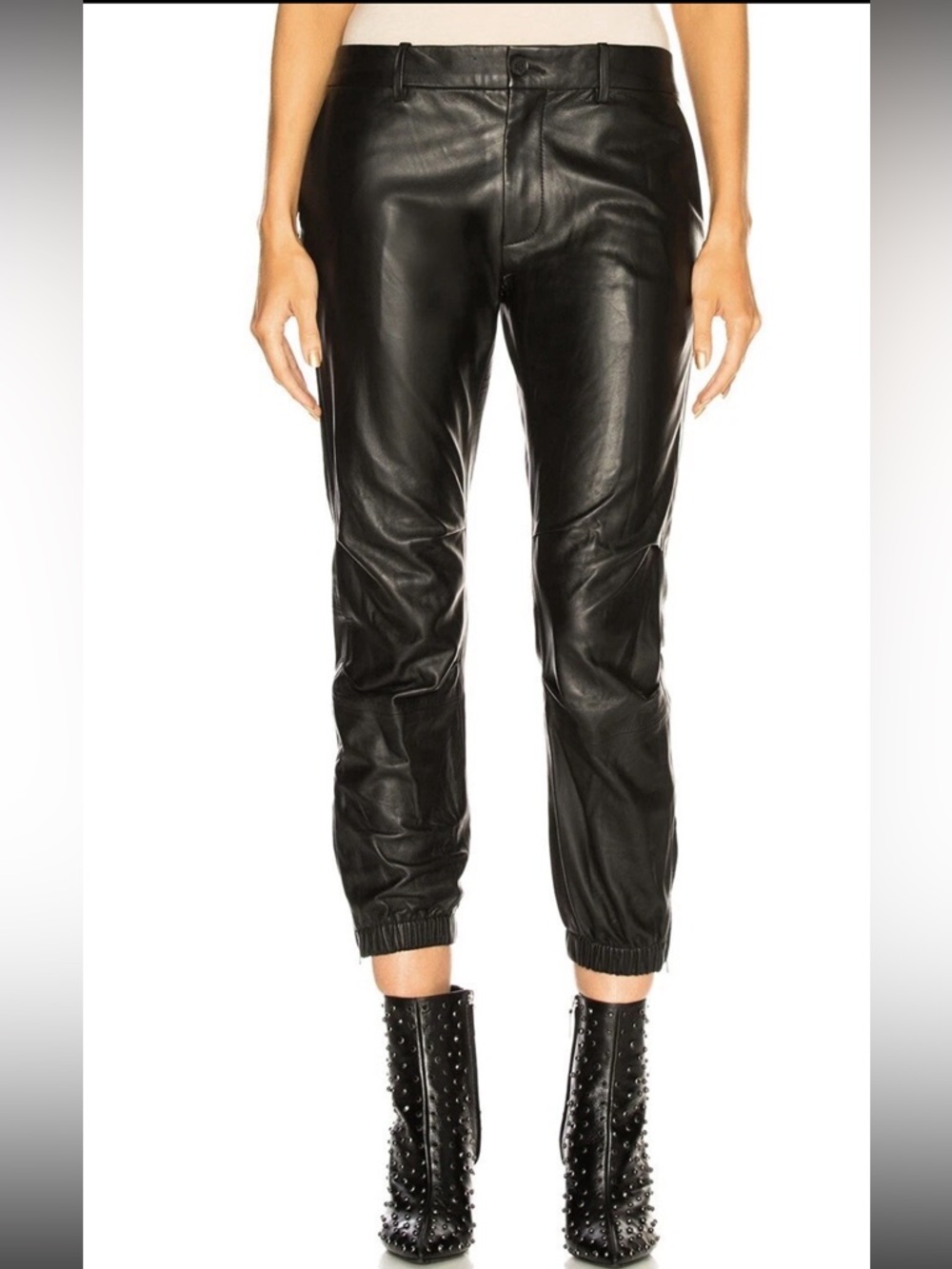 Nili Lotan Black Leather Jogger Pants Size 8